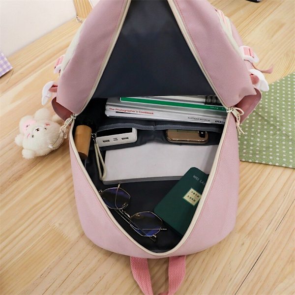 5 stk Sett Ryggsekker For Student Skoleveske For Jenter Multifunksjonelle Skoleryggsekker Håndveske Stor Kapasitet Jenters Pennal 4pcs black2