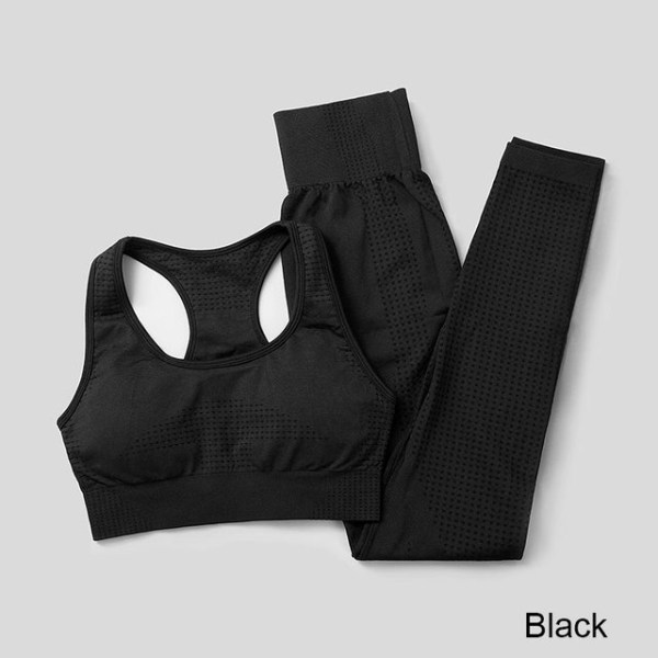 Set Träning Sportkläder Gymkläder Fitness Leggings Toppar för kvinnor bra pants black L