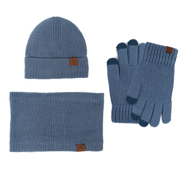 Vinterhue, halstørklæde og handsker, tre-delt sæt, fleeceforet, touch screen, udendørs kuldebeskyttelse, tyk strik Black three-piece set