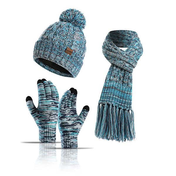 Höst och Vinter Ny Stickad Ull Europeisk och Amerikansk Färg Hatt Förtjockad Halsduk Touch Screen Handskar Tredelat Set Plum Red