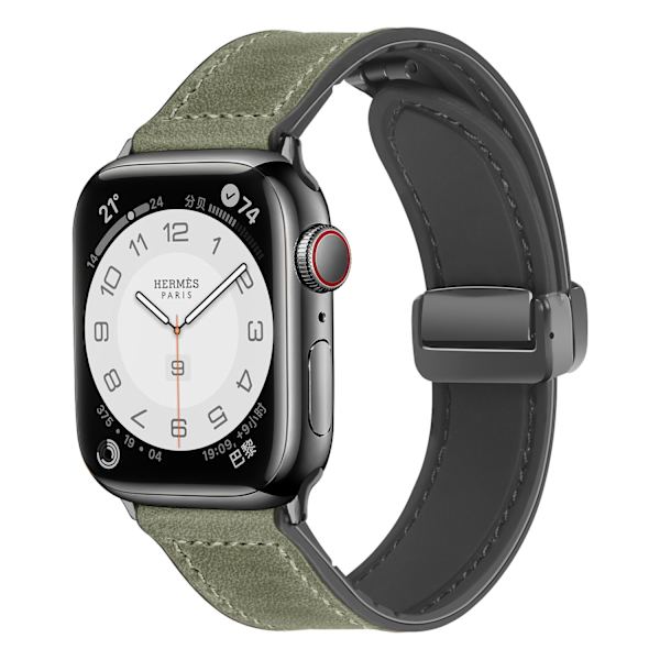 Klockarmband för Apple Watch iWatch 38/40/41 S10 42mm universal crazy horse-narvläder mörkgrön