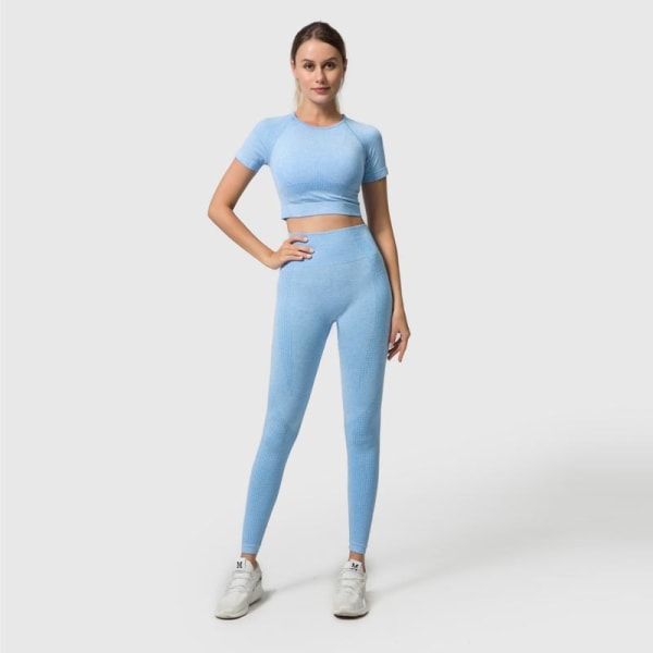 Yoga Sæt Sømløs Langærmet Crop Top Højtaljede Gym Fitness Leggings Til Kvinder ShortsSet-Wine M