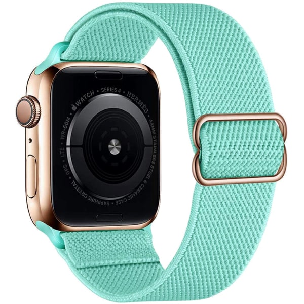 Nylon för apple watch band 44 mm 40mm 41mm 45mm Justerbar Elastisk solo ögla bälte armband apple watch serie 7 6 se 5 4 3 Mint Green 42mm - 44mm - 45mm