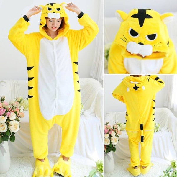 Dragon Onesie Vuxen Djur Unicorn Pyjamas Kostym Varm Soft Stitch Sovkläder Onepiece Vinter Jumpsuit Pijama Cosplay Yellow Tiger 6T(Height 105-115CM)