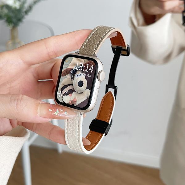 Kellon ranneke Apple Watch iWatch -kelloon 10 42mm kellon ranneke litsikuvioisella magneettisoljella - harmaa ja maitomainen valkoinen