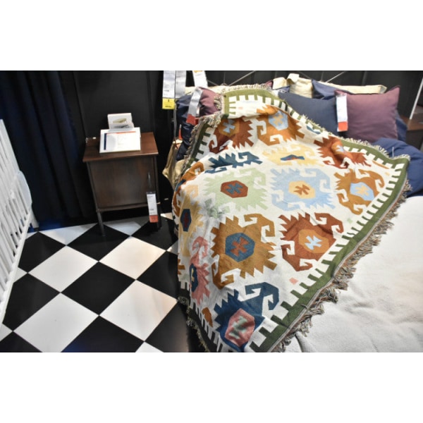 Jacquardvevd pledd, camping, etnisk stil, Navajo-geometri, chenille, dekorativt veggteppe Color back of turtle 125X150cm