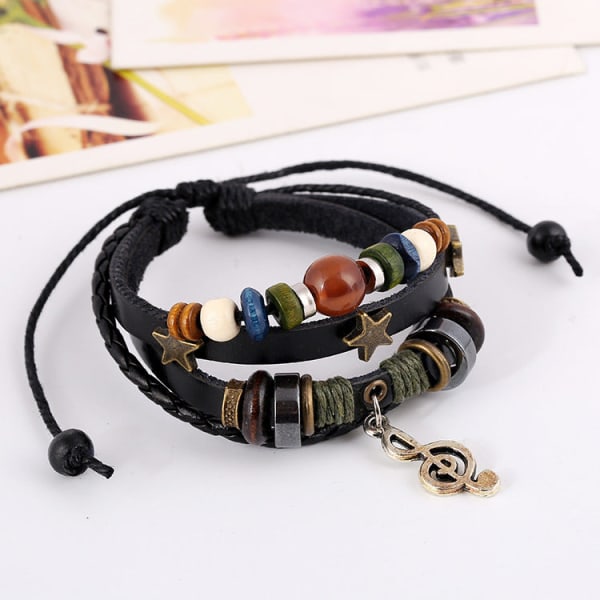 Pärlförsett Äkta Läder Retro Armband Legering Not Nötskinn Armband Brown