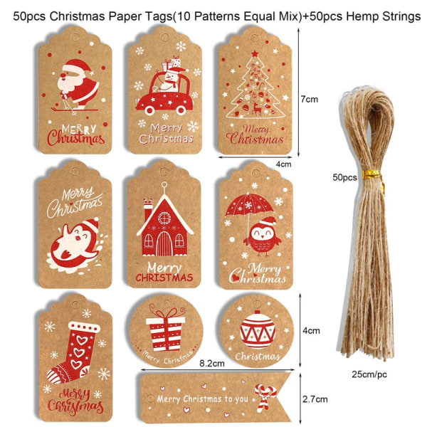 48/50 kpl Hyvää Joulua Kraft Paperi Tagit DIY Käsintehty Lahjapaketointi Paperi Tarrat Joulupukki Ripustuskoristeet Uuden Vuoden Sisustus 50pcs-set10
