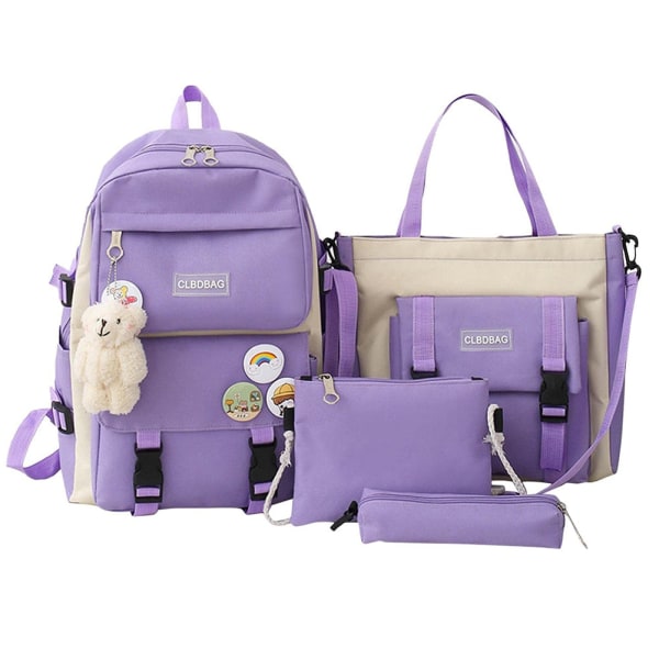 4 st/set Skolryggsäckar för damer Skolväska Daisy Canvas för tonårsflickor Student College Bokväska Pojkar Portfölj Bolsas Mochilas E Purple Backpacks