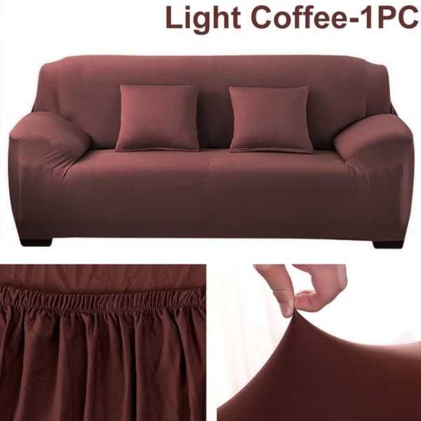 Elastisk Sofatrekk for Stue, Ensfarget Sofatrekk, Stretch Sofatrekk Hjørne 1/2/3/4 Seter L-Formet Sofa Krever Kjøp av 2 stk Light Coffee--1PC 3 seat 190-230cm