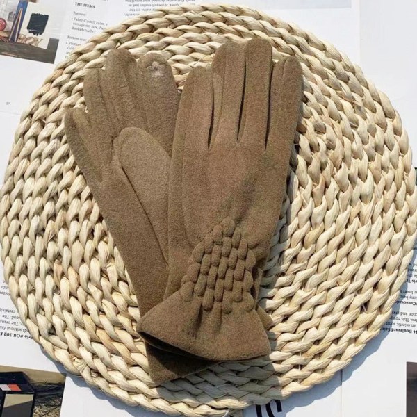 Nytt Mode Grace Damhandske Vante Kvinnor Vinter Elegant Fullfinger Mocka Pekskärm Körning Vindtät Håll Varma Handskar G183 G183Khaki One Size