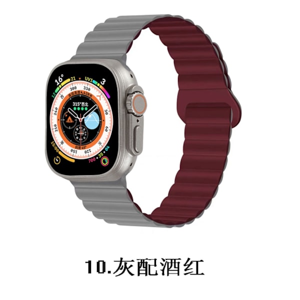 Klockarmband för Apple Watch iWatch 38/40/41 S10 42mm Grå med vinrött