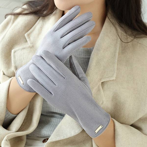 Nye høst- og vinterhansker i semsket skinn for kvinner, holder varmen, tynt fleecefôr, ikke oppblåst, lekkende fingre, clamshell, sykling, mote, elegante hansker army green One Size