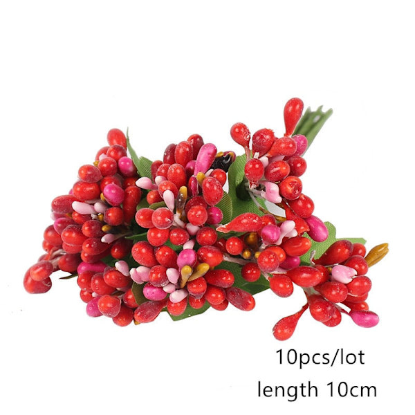5/6/8/10/12/50/70/90 stk mini Røde Kunstige Blomster Pollenbær Bunt DIY Jul Bryllupskake Gaveeske Kranser Dekorasjon 9