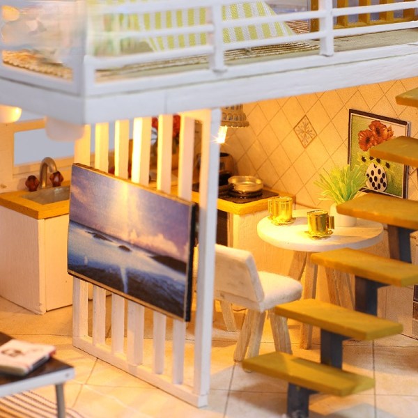 Gör-det-själv dockskåp miniatyr med möbler, pedagogiska träleksaker för barn Manuell monteringsmodell leksak Default Title