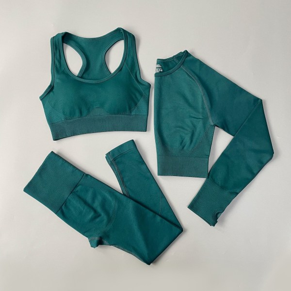 Joogasetti Saumattomat Urheiluvaatteet Treenaus Urheilu Leggingsit+Toppi+Rintaliivit Kuntosetti Nainen Bra shorts Green M