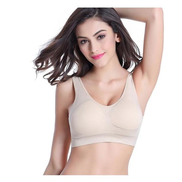 Yoga BH Fuld Skål Åndbar Top Stødsikker Krydsryg Trænings BH Til Kvinder 02 beige(with pad) M