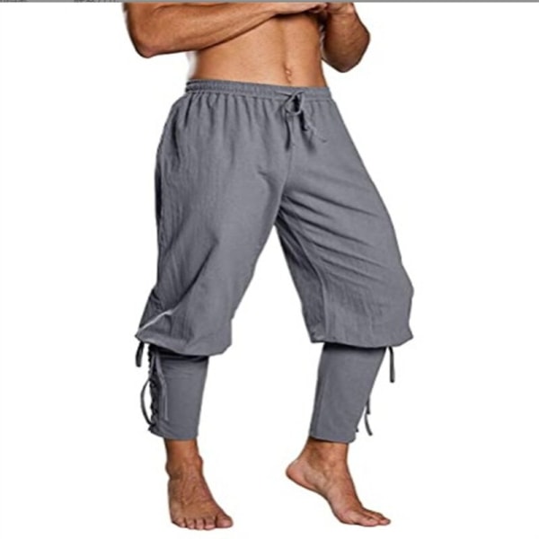 Pirathbukser til mænd Viking Cosplay Renaissance Middelalderlig Gotisk Bukser Piratkostume Bukser Mænd Beige S