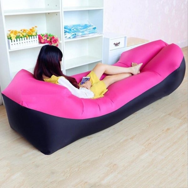 Lazy Lay Bag Högkvalitativ snabb uppblåsbar Lazy Sofa Lounger Air Sofa Unicorn Bean Bag Stol Outdoor Beach Lounger Pink M