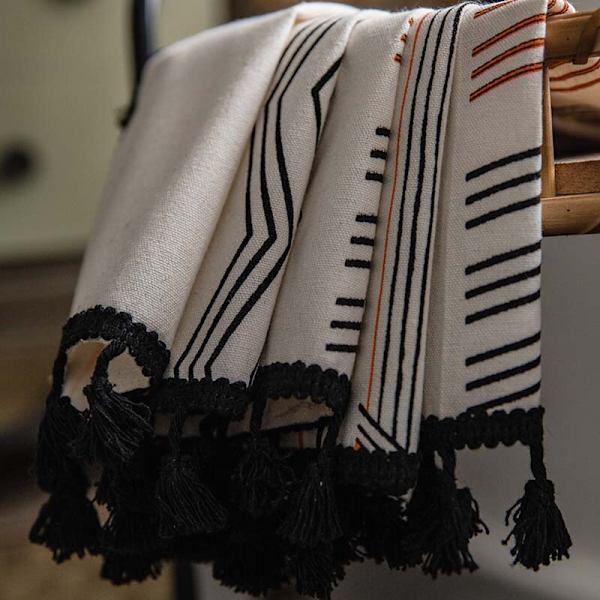 Nye gardiner i boheme-stil til stue, soveværelse, køkkenindretning, bomuldslinned, trykt stof, skygge, karnapgardin Beige W150xH160cm