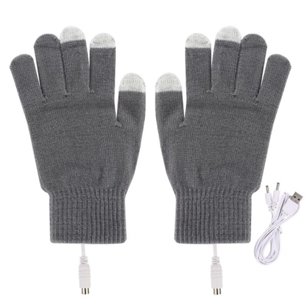 1 par USB uppvärmda handskar för män Kvinnor Stickning Värmevantar Handskar med pekskärm Vindtät Cykling Utomhus 87HB Gray