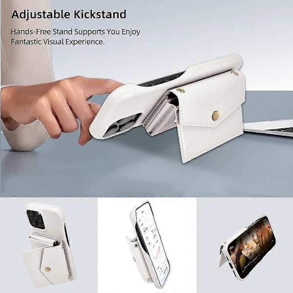 Telefonfodral med horisontell kortficka i litchi-textur med lång snodd White For iPhone 13 Pro Max