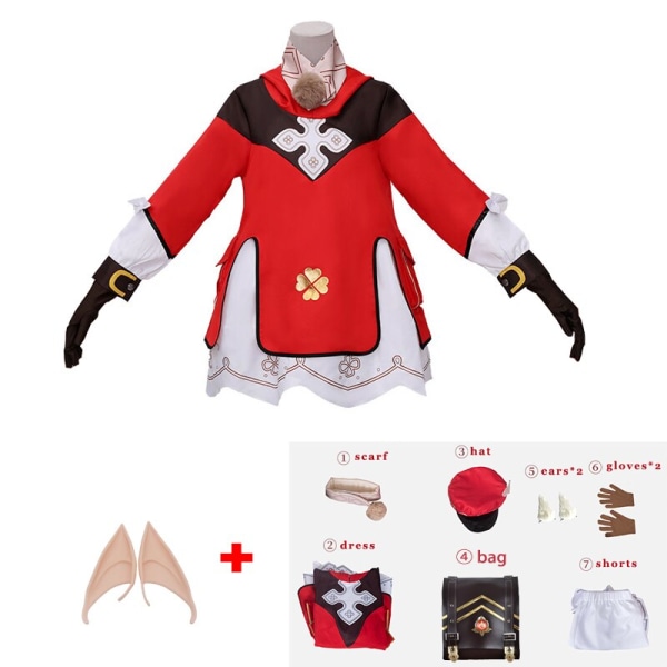 Genshin Impact Cosplay Klee Cosplay Kostume Rygsæk Parykker Sko Loli Fest Outfit Uniform Jule Halloween Kostume Karneval 2 L