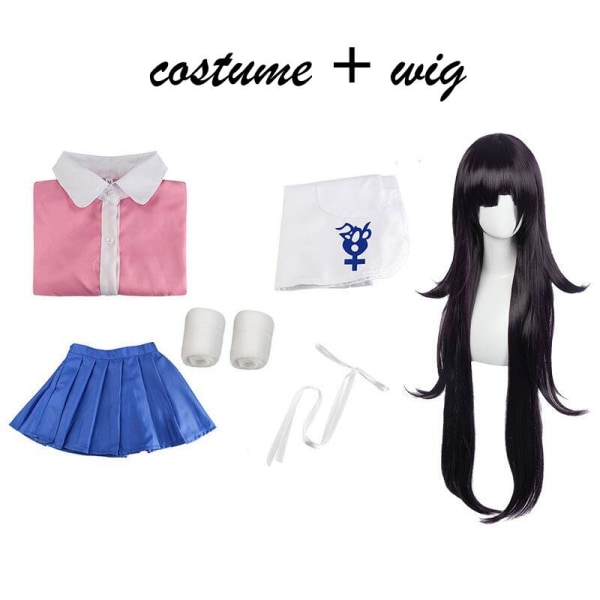 Danganronpa 2 Mikan Tsumiki Cosplay Kostume Maid Outfit Halloween Dangan Ronpa Skjorte Nederdel Forklæde Forbinding Paryk Dragt Kostumer wig XL