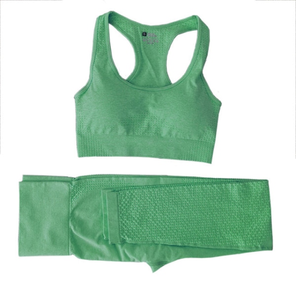 Set Kvinnor Fitness Sportdräkter GYM Duk Löpleggings Träningsbyxor 2pcs BraArmyGreen L