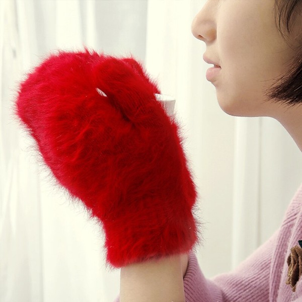 Vinter Kanin Ullhandskar Koreansk Version Varma Handskar Dam Multi-färgade Damhandskar Söta Mjuka Handskar 2021 Ny Hög Kvalitet Rose Red One Size