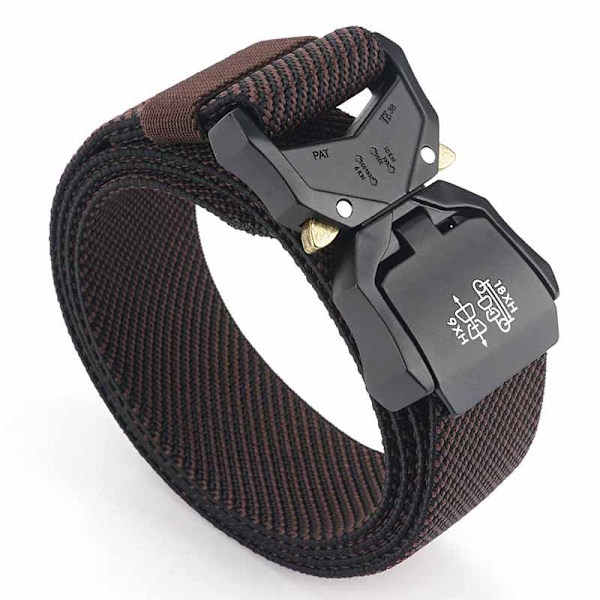 Taktiskt midjeband i nylon för män, elastiskt byxbälte, militär fläktverktygsbälte Twill-Brown 125cm