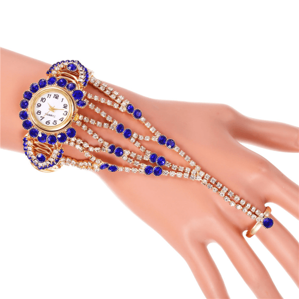 Trendig Dam Diamant Klo Kedja Ring Set Klocka Blue