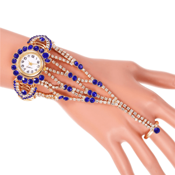 Trendiga kvinnors Diamond Claw Chain Ring Set Watch Purple
