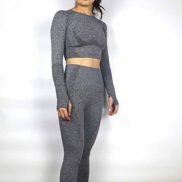 Yoga Sæt Træningstøj Fitness Leggings+Cropped Skjorter Sportsdragt Kvinder pink M