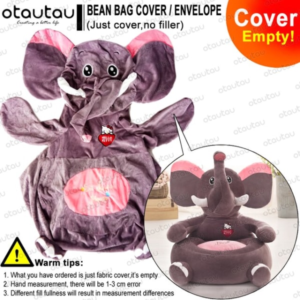 Barn Tegneserie Sofatrekk Saccosekk Stol Søt Puff Ottoman Lenestol Sofa Myk Fløyel Gulvsete Puff Futon Barn Møbler Gave grey elephant