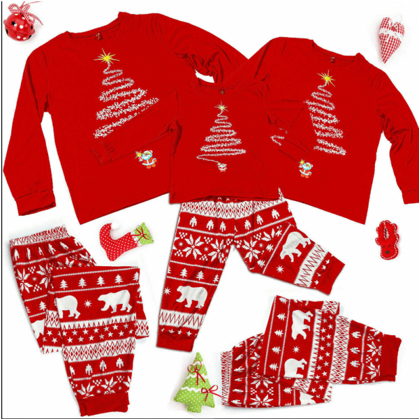 Julpyjamas Matchande Familj Pyjamas Set Lång Pyjamas Träd Isbjörn Snöflinga Tryck Förälder-Barn Hemmakläder Set Dark Blue 160cm