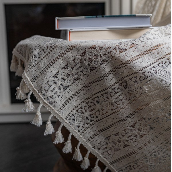 Ontto pitsiverho, beige, geometrinen kukka, olohuoneen makuuhuoneen verho Beige Clover tassel curtain rod 150 width * 95CM height