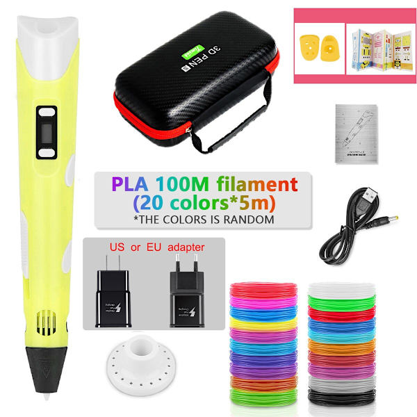 DIY 3D-penna för barn 3D-utskriftspennor Ritpennor med PLA-filament Nyhetspresent till barn Födelsedagspresent Julklapp PLA Filagment Yellow-100M