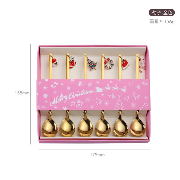 Julebestiksæt 304 Rustfrit Stål Gaffel Ske Æske Kaffeske Kreativ Juleske Christmas fork set silver