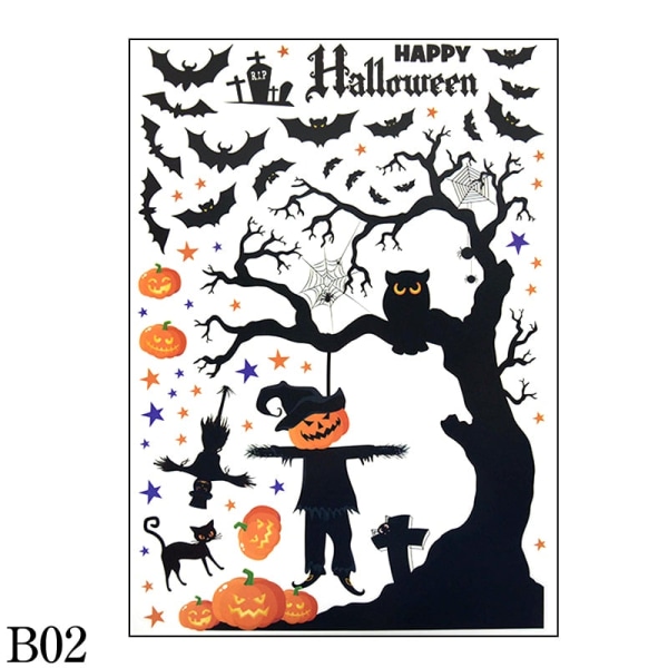 Avtakbare Halloween Veggklistremerker Skrekk Grim Reaper Heks Gresskar Vindusklistremerker For Halloweenfest Hjem Bar Gulv Veggdekor B02-1Pcs