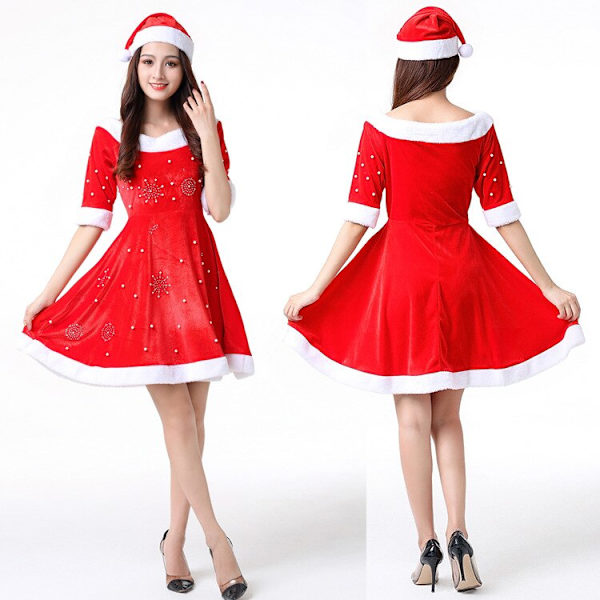 Julekjole Sexy Kvinner Julenisse Kostyme Fancy Kjole Sexy Cosplay Kostyme Party Kjole Røde Fløyelskjoler model 12