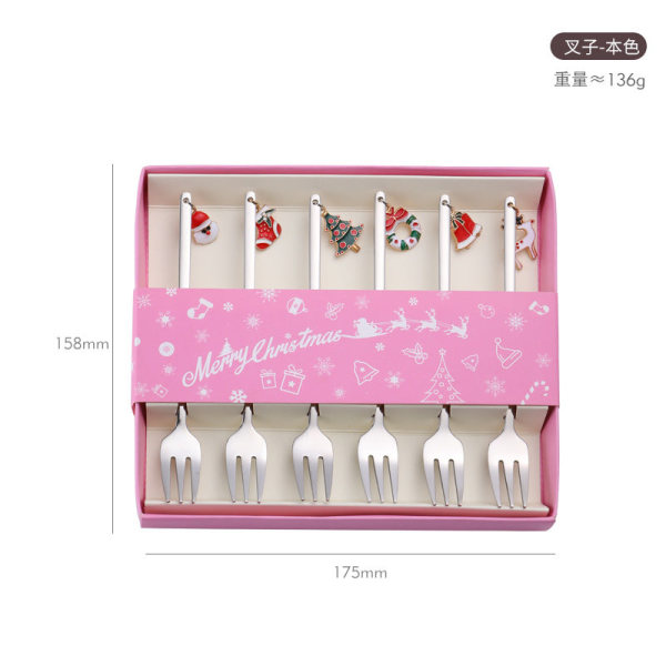 Julservis Set 304 Rostfritt Stål Gaffel Sked Förpackad Kaffesked Kreativ Julsked Christmas spoon set silver