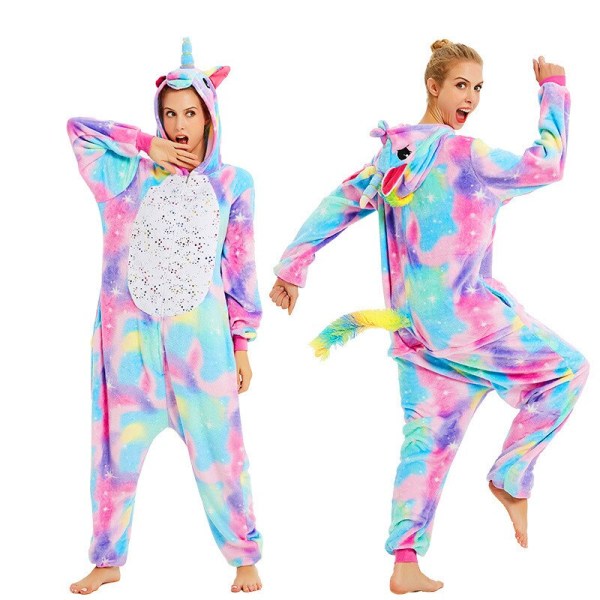 Unisex Unicorn Stitch Onesies Dam Vinter Jul Pyjamas Nattkläder Kostymer Vuxna Flanell Sovkläder Pyjamas Puple Tenma L