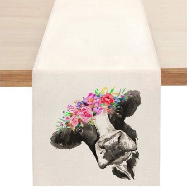 Söt naturlig jute säckväv påskhare blomma ägg ko printed Bordslöpare bord flagga duk cover bordsduk fest heminredning rectangle 33X150CM white 12