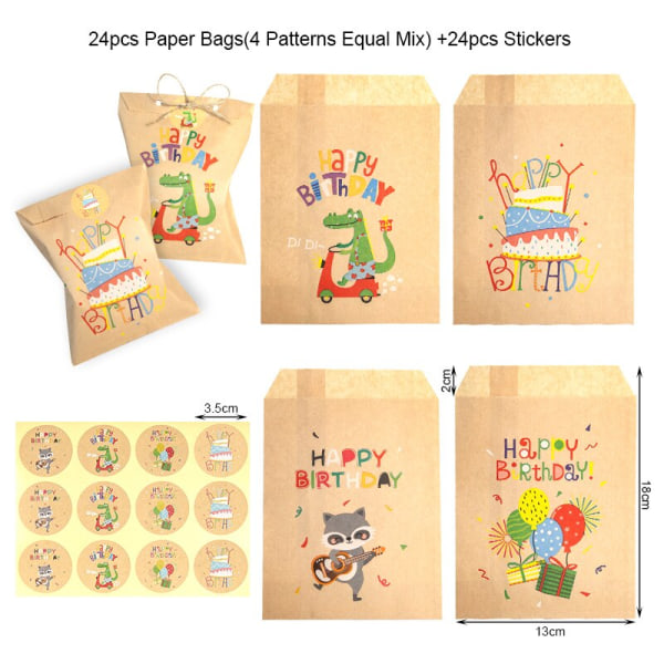 24 sæt julekraftpapirsposer Julemand Snemand Ræv Julefest Gavepose Slikkagepose Gaveindpakningsartikler 24sets Xmas Pattern1