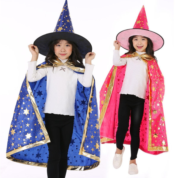 Halloween Cape Med Hatt Stjernemønster Gresskar Cape Cosplay Kostymer Halloween Kostyme For Barn Gutter Jenter Fest Bursdag 80 cm Black One Size