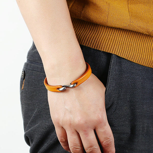 Retro Enkelt Armband i Nötskinn Ornament Mode All-Match Punk Rock Läderarmband Khaki 20CM