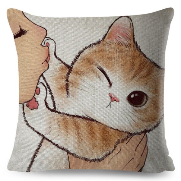 Roliga Kärlek Kyss Söta Katt Kuddfodral för Soffa Hem Bil Kuddfodral Dekor Tecknad Kudde 45x45cm 450mm*450mm 11