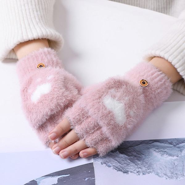Kattepote Print Handsker Mobiltelefon Touchscreen Strikkede Handsker Vinter Tykke &amp; Varme Voksen Bløde Fluffy Handsker Herre Dame Pink2 One Size