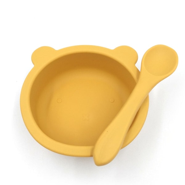 Ny Silikone Baby Madskål Service Vandtæt Ske Skridsikker Service BPA Fri Silikone Tallerkener til Baby Skål Baby Tallerken Yellow